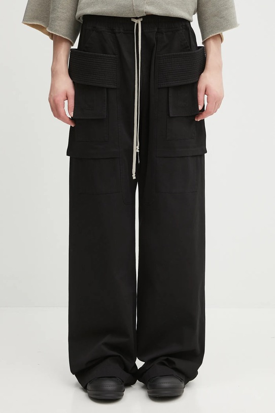 Rick Owens DRKSHDW spodnie bawełniane Creatch Wide Cargo Drawstring gładkie czarny DU02E7394.TW