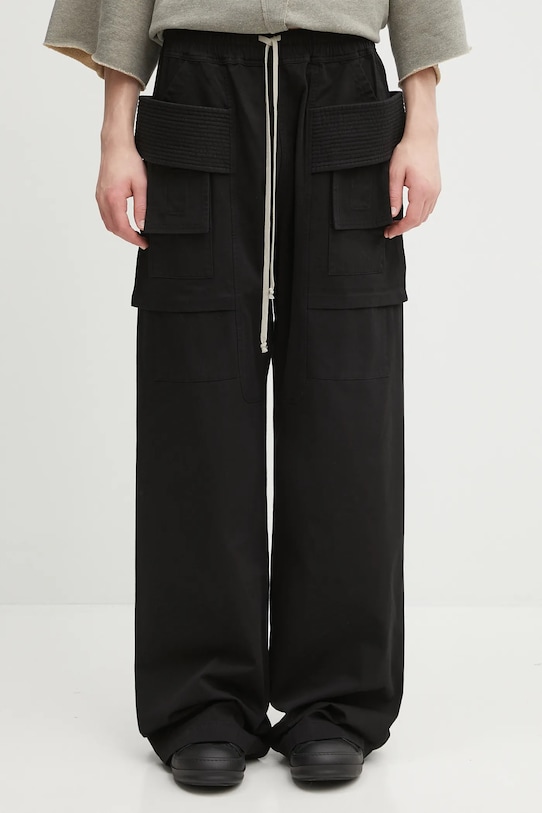 Rick Owens DRKSHDW spodnie bawełniane Creatch Wide Cargo Drawstring gładkie czarny DU02E7394.TW