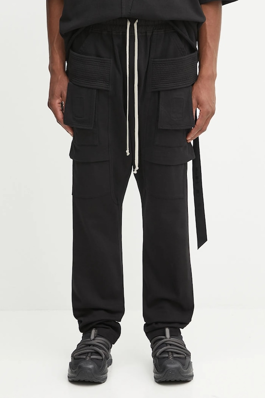 Rick Owens DRKSHDW pantaloni in cotone Creatch Cargo Drawstring semplice nero DU02E7376.RIG