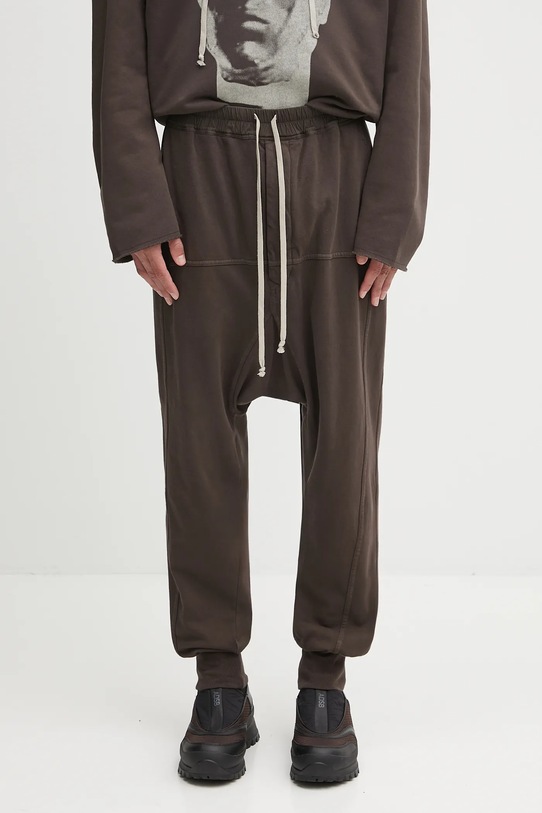 Rick Owens DRKSHDW pantaloni tuta di cotone Prisoner Drawstring cotone marrone DU02E7395.RIG