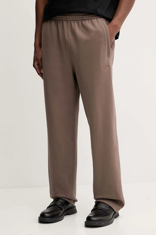 adidas Originals spodnie dresowe bawełniane Ess Wide Pt bawełna brązowy JW1046