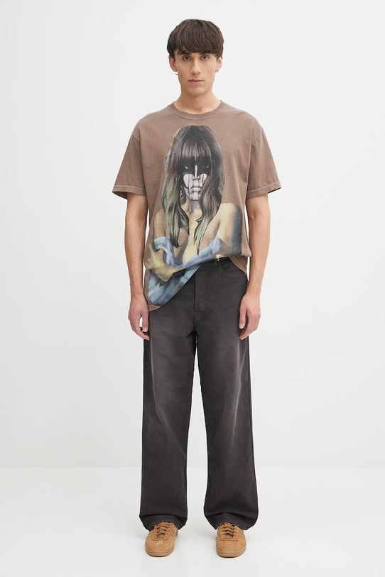 Visvim spodnie bawełniane fluxus 01 ex wide 125105008001 brązowy