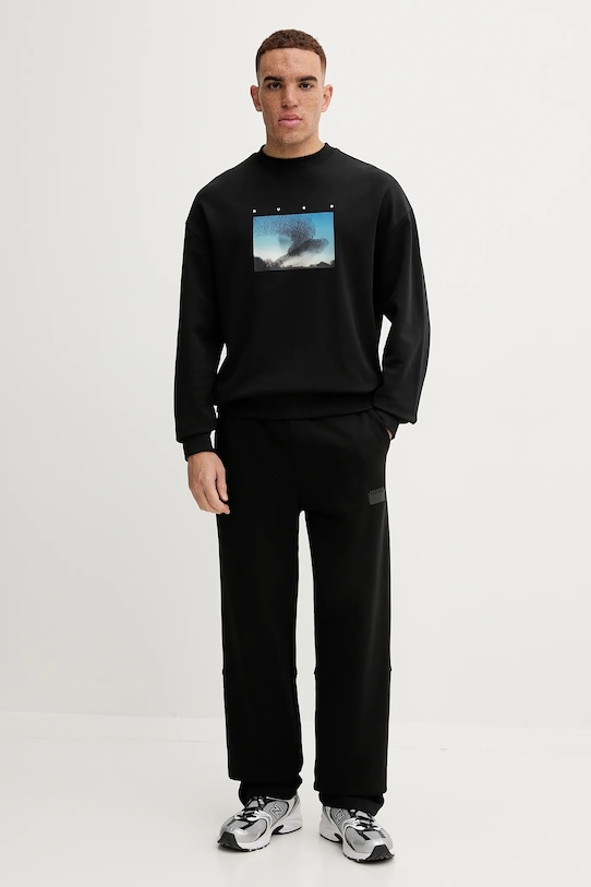 HUGO spodnie dresowe bawełniane 50546683 czarny AW25