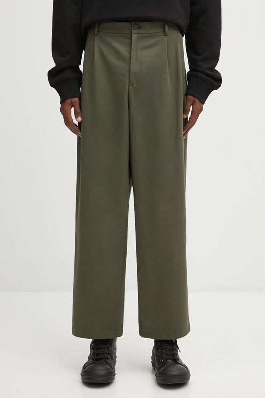 Maison Kitsuné cotton trousers Relaxed Pleated cotton green PM01125WW9043