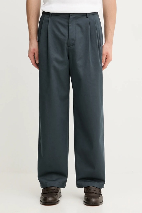 Хлопковые брюки Maison Kitsuné Relaxed Pleated гладкий серый PM01125WW9043