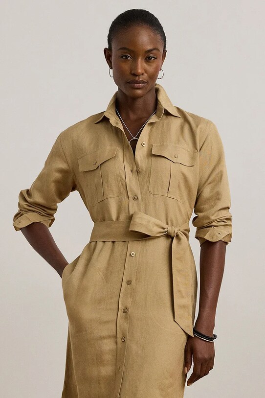 Ρούχα Λινό φόρεμα Lauren Ralph Lauren 200P02410 μπεζ