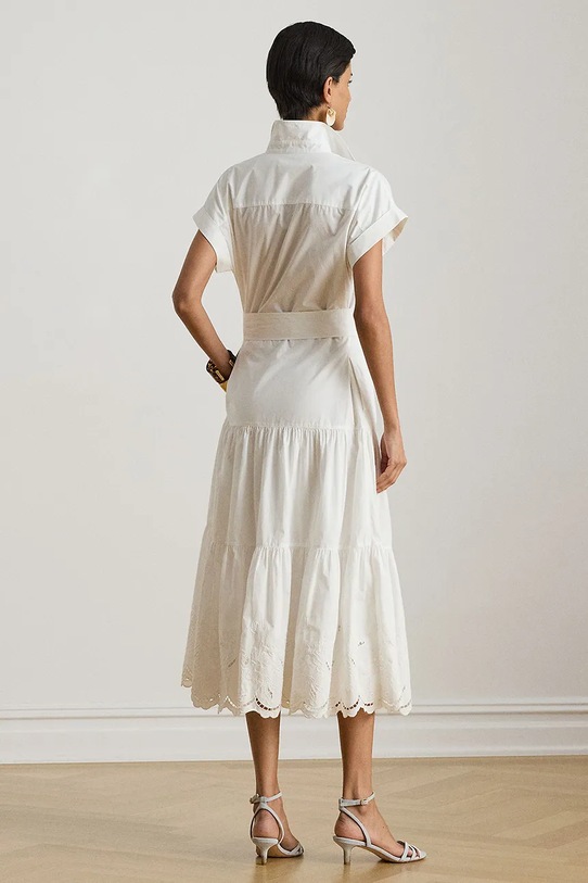 Lauren Ralph Lauren srajčna obleka bombažna 200970821 bela SS26