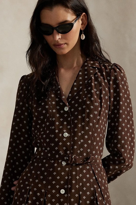 Polo Ralph Lauren sukienka jedwabna brązowy 211972072