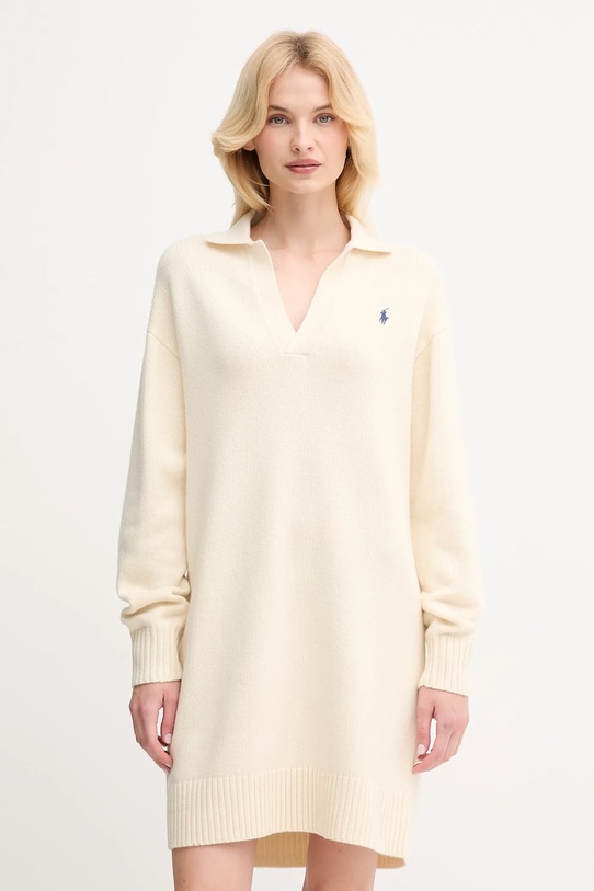 Vlněné šaty Polo Ralph Lauren mini béžová 211A91143