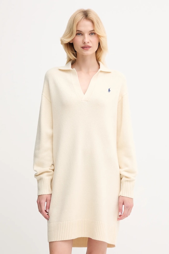 Vlněné šaty Polo Ralph Lauren mini béžová 211A91143