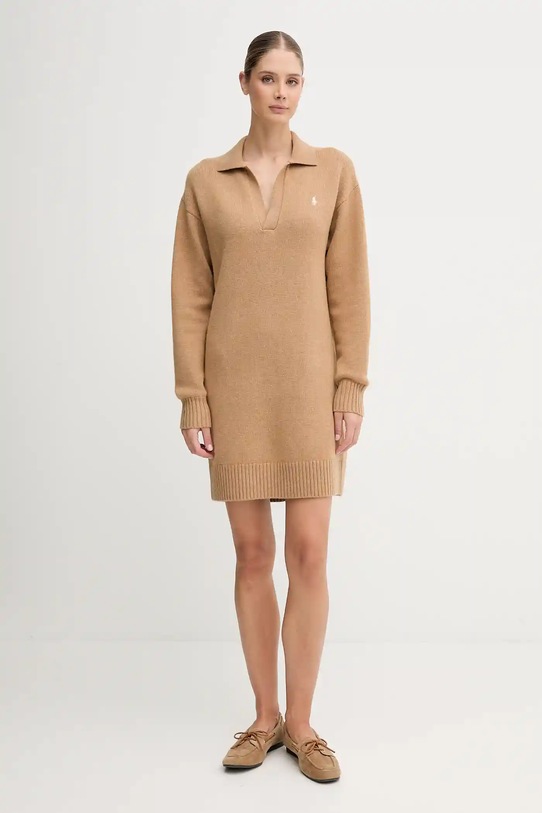 Polo Ralph Lauren rochie din lana 211A91143 bej AW25