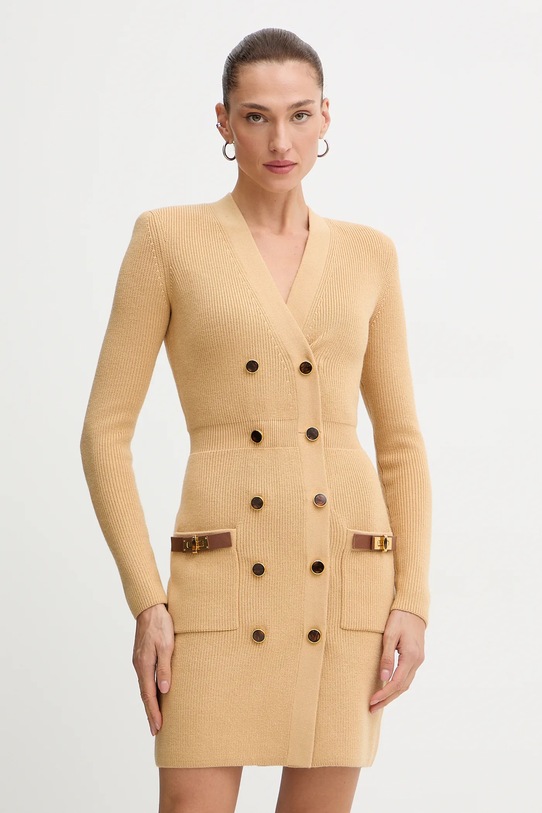 Elisabetta Franchi sukienka z dodatkiem wełny casual beżowy AM04S56E2