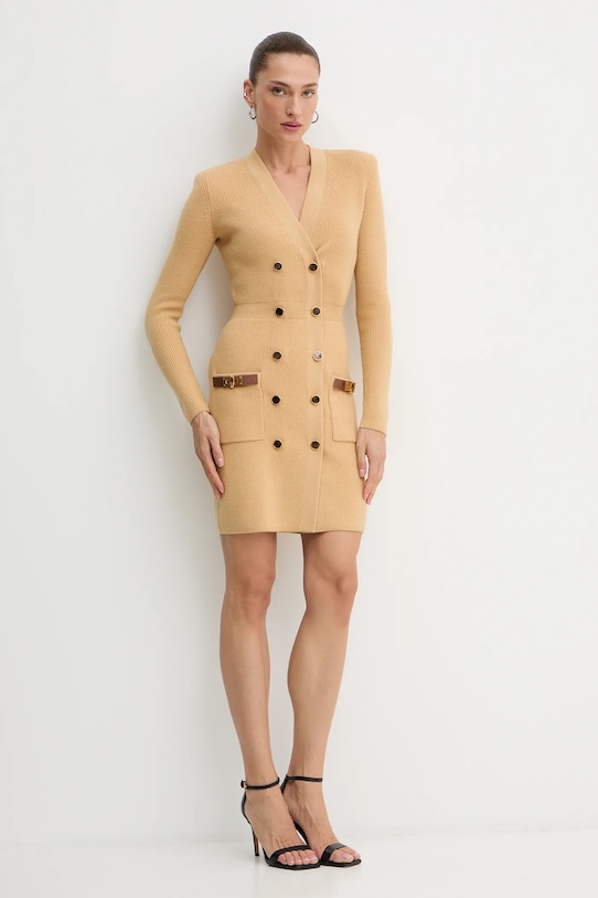 Elisabetta Franchi sukienka z dodatkiem wełny AM04S56E2 beżowy AW25