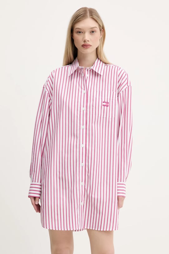 Tommy Jeans rochie din bumbac fixat roz DW0DW21122