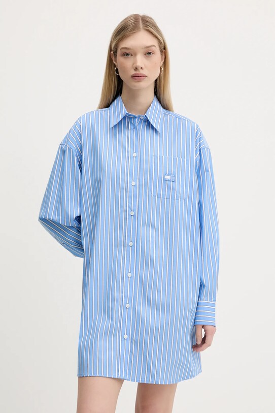 Tommy Jeans rochie din bumbac fixat albastru DW0DW21122