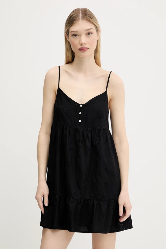 Tommy Jeans rochie din bumbac fixat negru DW0DW21165