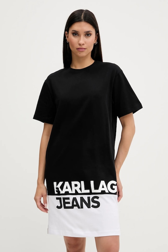 Βαμβακερό φόρεμα Karl Lagerfeld Jeans εμπριμέ μαύρο A3W13005