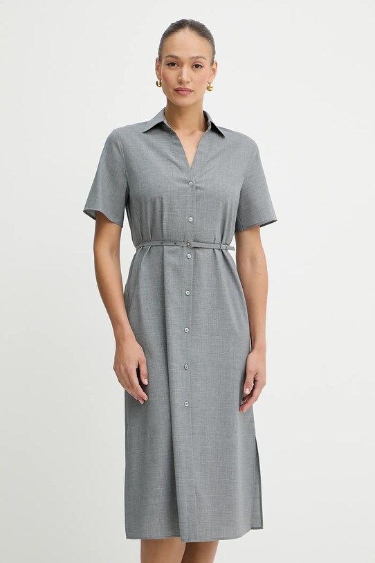 BOSS rochie din lână cu guler gri 50541988