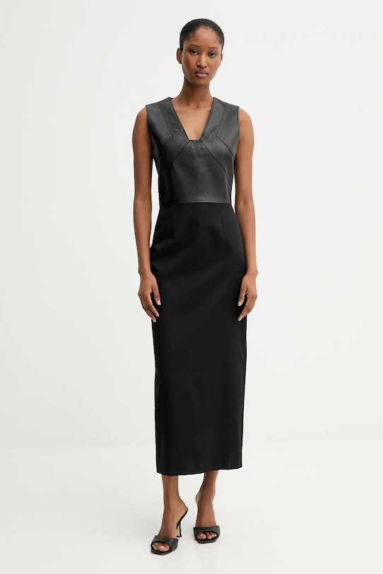 BOSS vestito con aggiunta di lana maxi nero 50543504