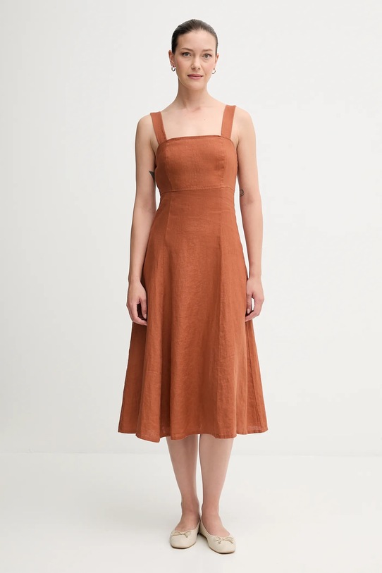 United Colors of Benetton sukienka lniana casual pomarańczowy 4AGHDV0AG