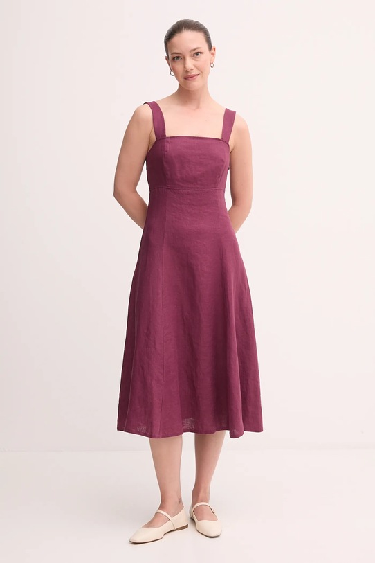 United Colors of Benetton sukienka lniana casual bordowy 4AGHDV0AG