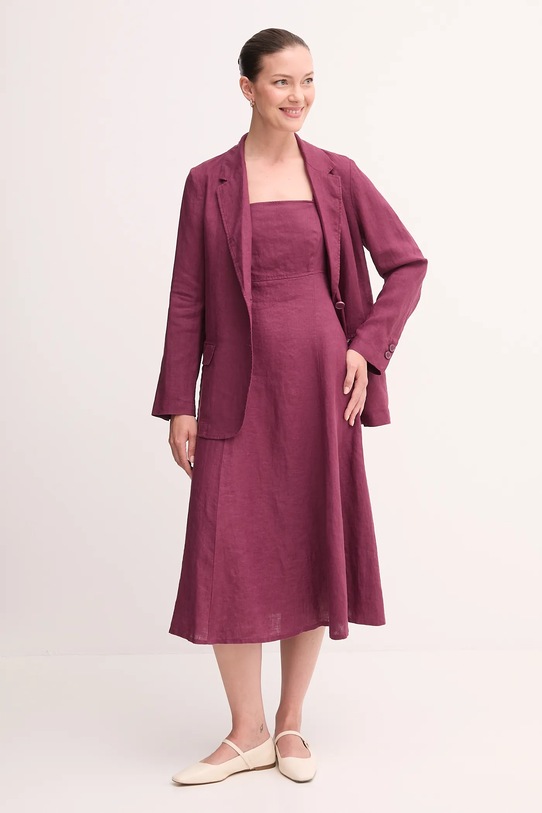 United Colors of Benetton sukienka lniana 4AGHDV0AG bordowy AW25
