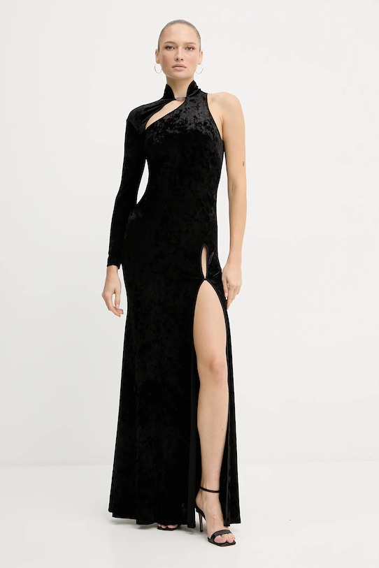 Versace Jeans Couture rochie de catifea forma V negru 79HAO910.J0193