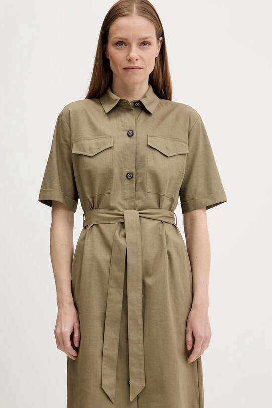 Barbour sukienka z domieszką lnu NICOLE zielony LDR0894