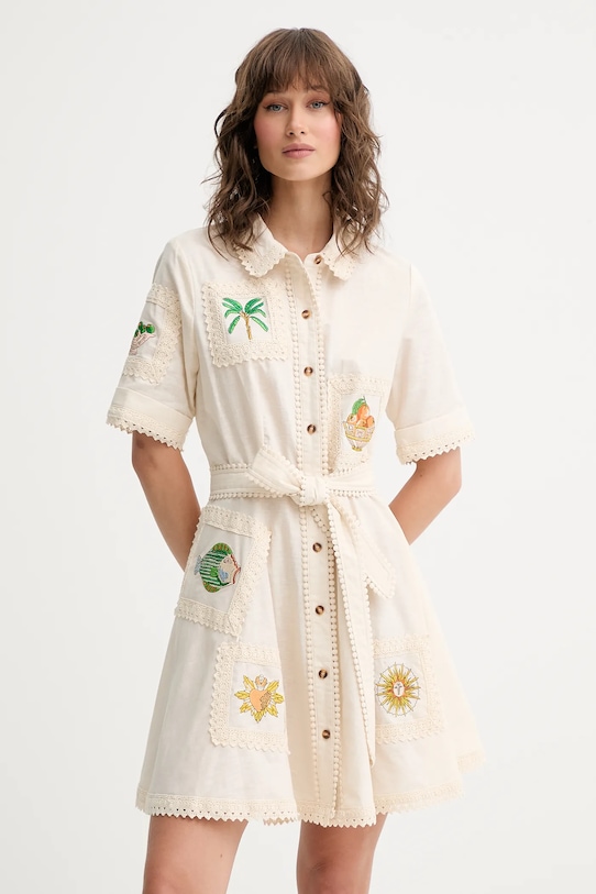 Never Fully Dressed sukienka z domieszką lnu Lauren casual beżowy NFDDR2810