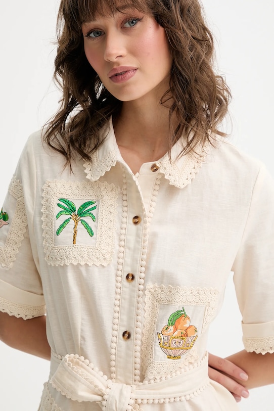 Never Fully Dressed sukienka z domieszką lnu Lauren beżowy NFDDR2810