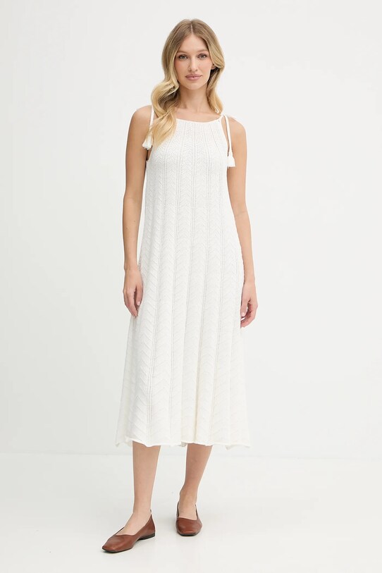 Pepe Jeans rochie din bumbac midi bej PL953755