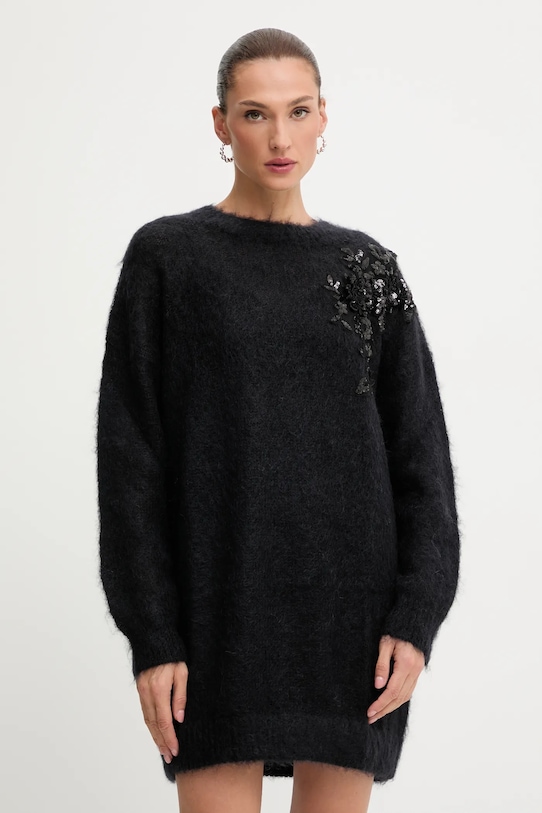 Blugirl Blumarine sukienka z domieszką wełny długi czarny RF5151.MS037