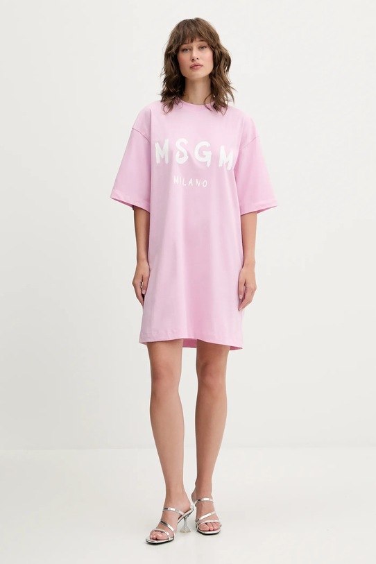 MSGM sukienka bawełniana 3941MDA510.257798 różowy AW25