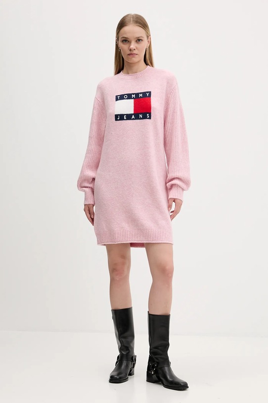 Φόρεμα από μείγμα μαλλιού Tommy Jeans DW0DW21462 ροζ AW25