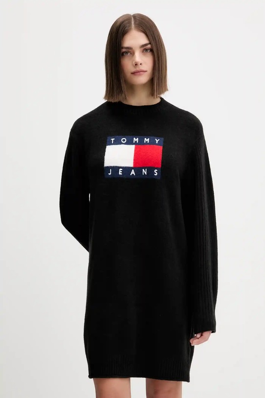 Haljina s primjesom vune Tommy Jeans Planet friendly crna DW0DW21462