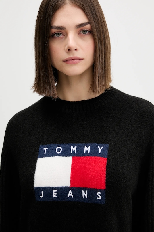 Tommy Jeans rochie din amestec de lână negru DW0DW21462