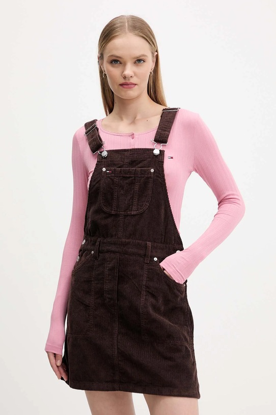 Menčestrové šaty Tommy Jeans bavlna hnedá DW0DW21494