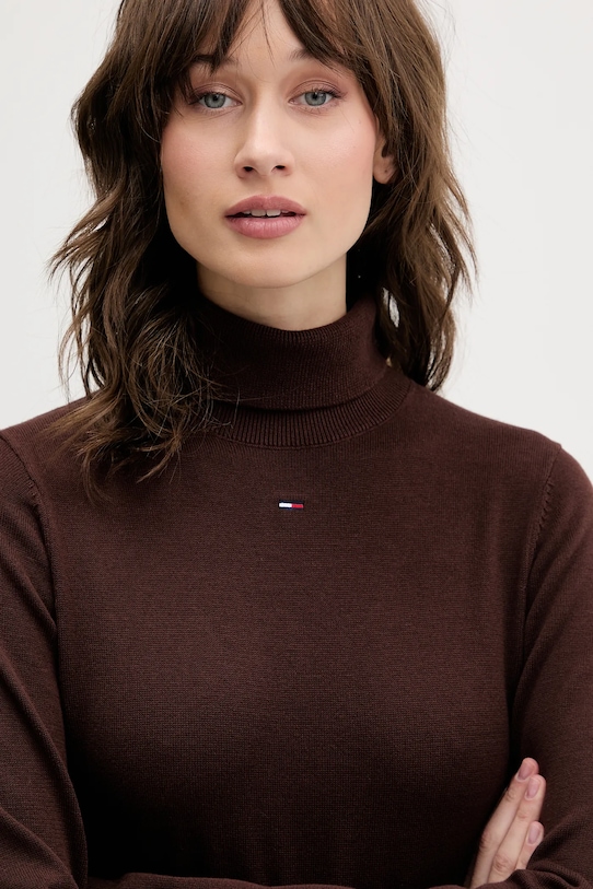 Tommy Jeans sukienka bawełniana brązowy DW0DW21958