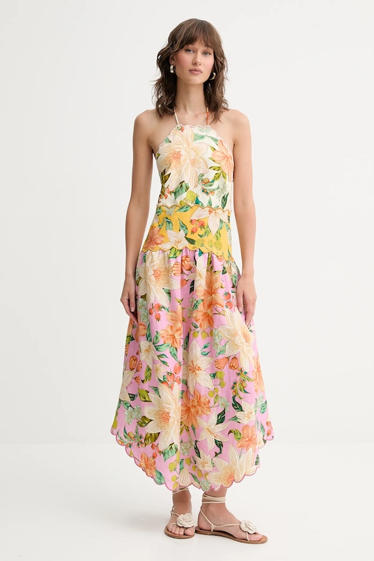 Farm Rio sukienka lniana casual różowy 335814