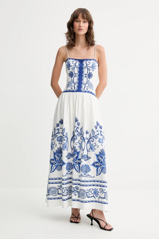 Farm Rio sukienka lniana casual biały 339162