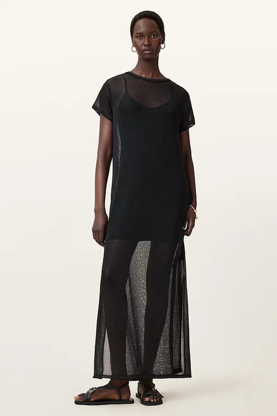 Šaty AllSaints THEA viskóza čierna W236DC