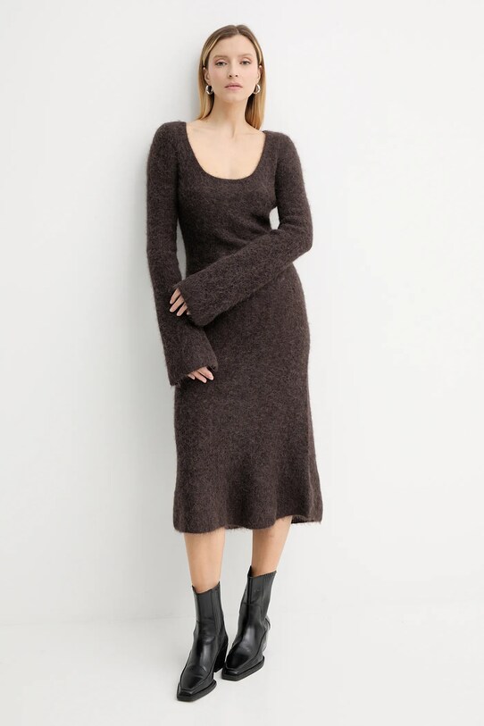 American Vintage sukienka wełniana NEN14A brązowy AW25