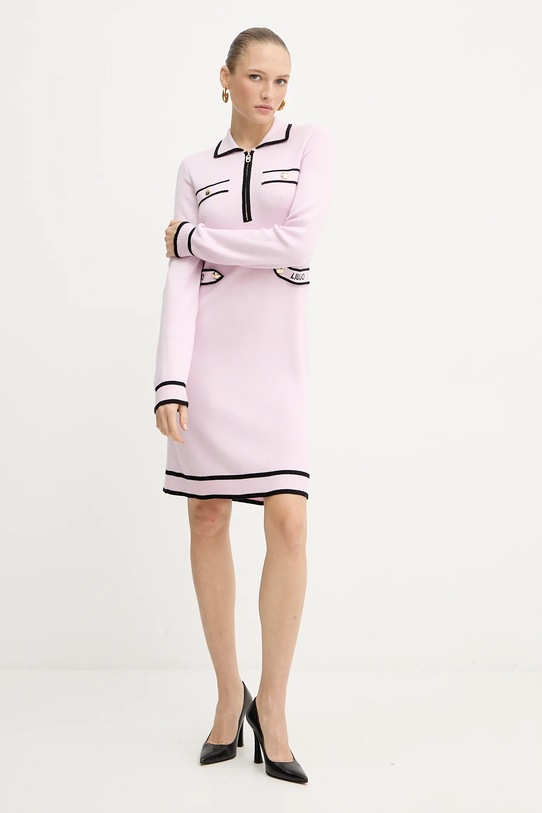 Liu Jo rochie din amestec de mătase TF5251.MS59L roz AW25