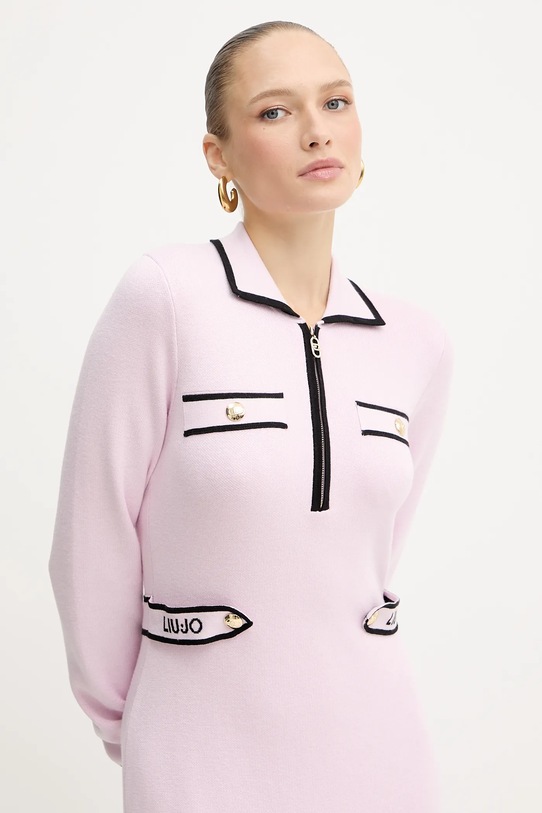 Liu Jo rochie din amestec de mătase roz TF5251.MS59L
