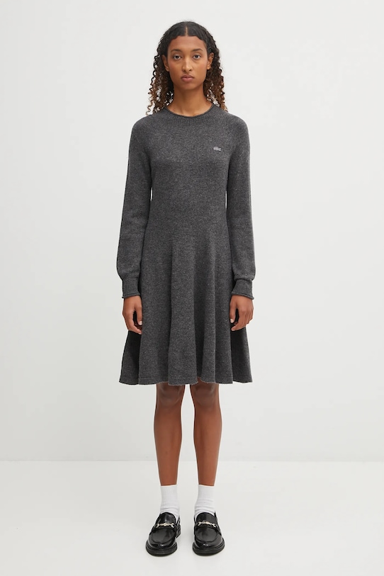 Lacoste sukienka wełniana okrągły szary EF4161