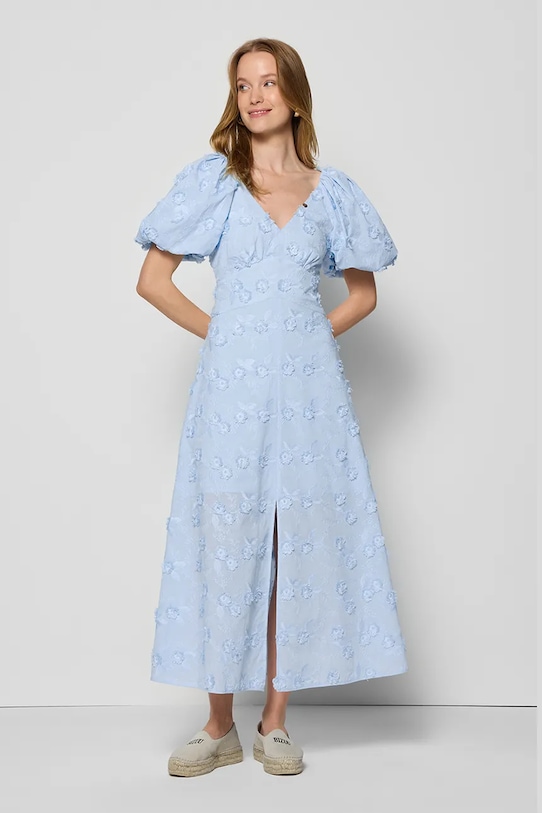 Šaty Bizuu FELICITE V výstrih modrá FELICITE.BLEKITNY