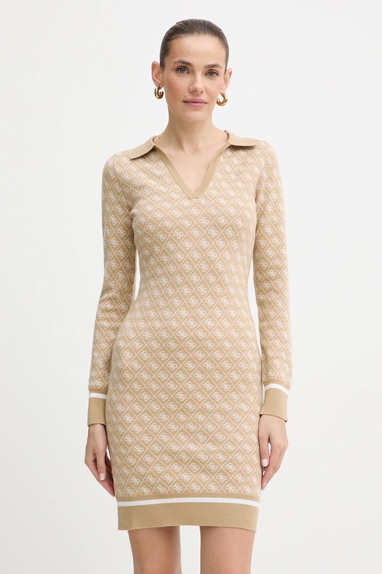 Guess sukienka z domieszką wełny AUBREY długi beżowy W5BK25.Z3JD2