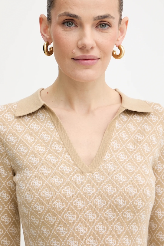 Guess sukienka z domieszką wełny AUBREY beżowy W5BK25.Z3JD2