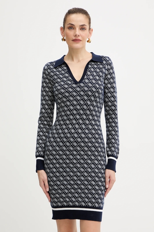 Guess sukienka z domieszką wełny AUBREY długi granatowy W5BK25.Z3JD2