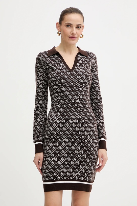 Guess sukienka z domieszką wełny AUBREY długi brązowy W5BK25.Z3JD2